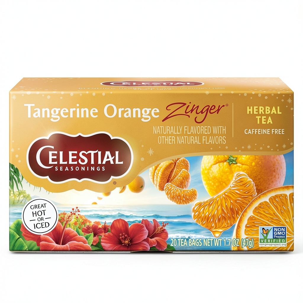 Celestial Seasonings Herbal Tea boxes displayed on a kitchen counter